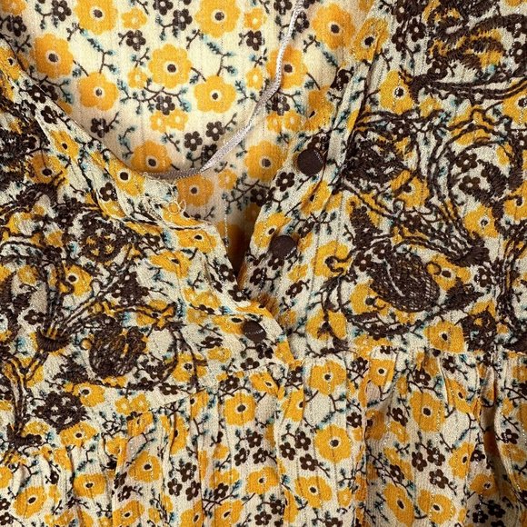 Zara Yellow Embroidered Dress boho retro print‎ size XS - Picture 4 of 5